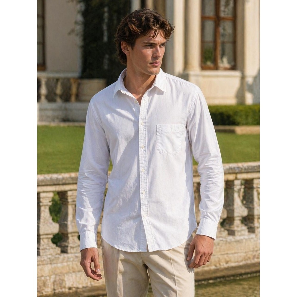 MADEWELL Men's Shirt LARGE White 100% Cotton Poplin Button-Up Pocket NW973